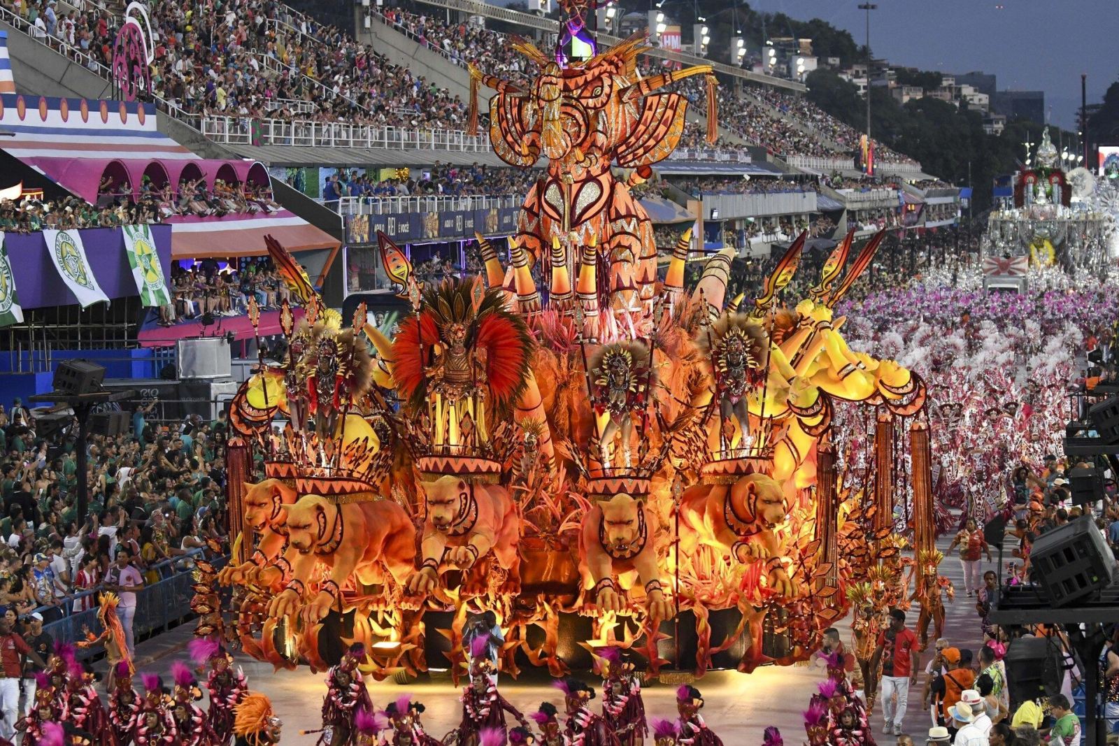 A samba school parading at Carnival in Rio