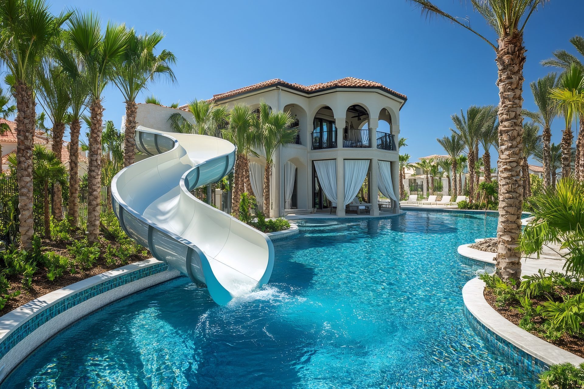 Water slides at a resort pool