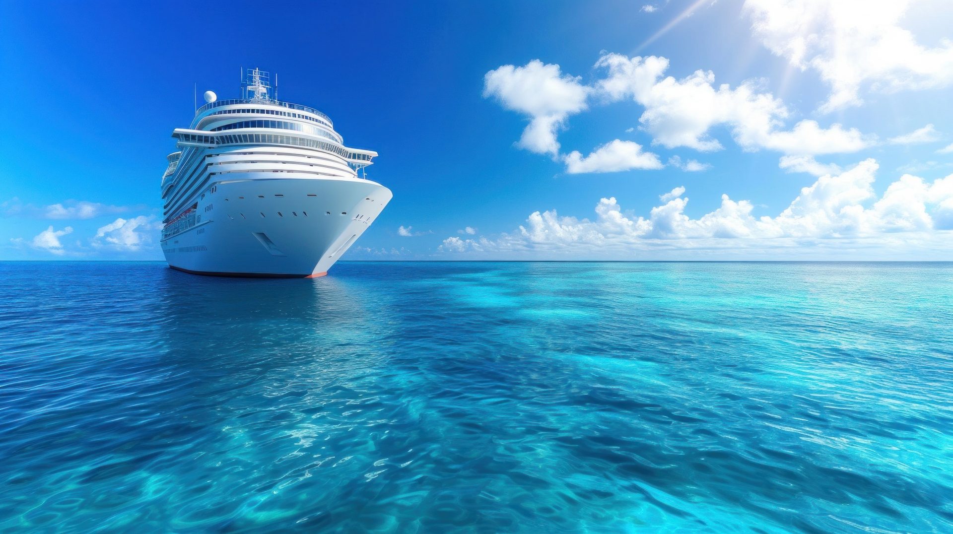 A cruise ship on open water under a clear sky