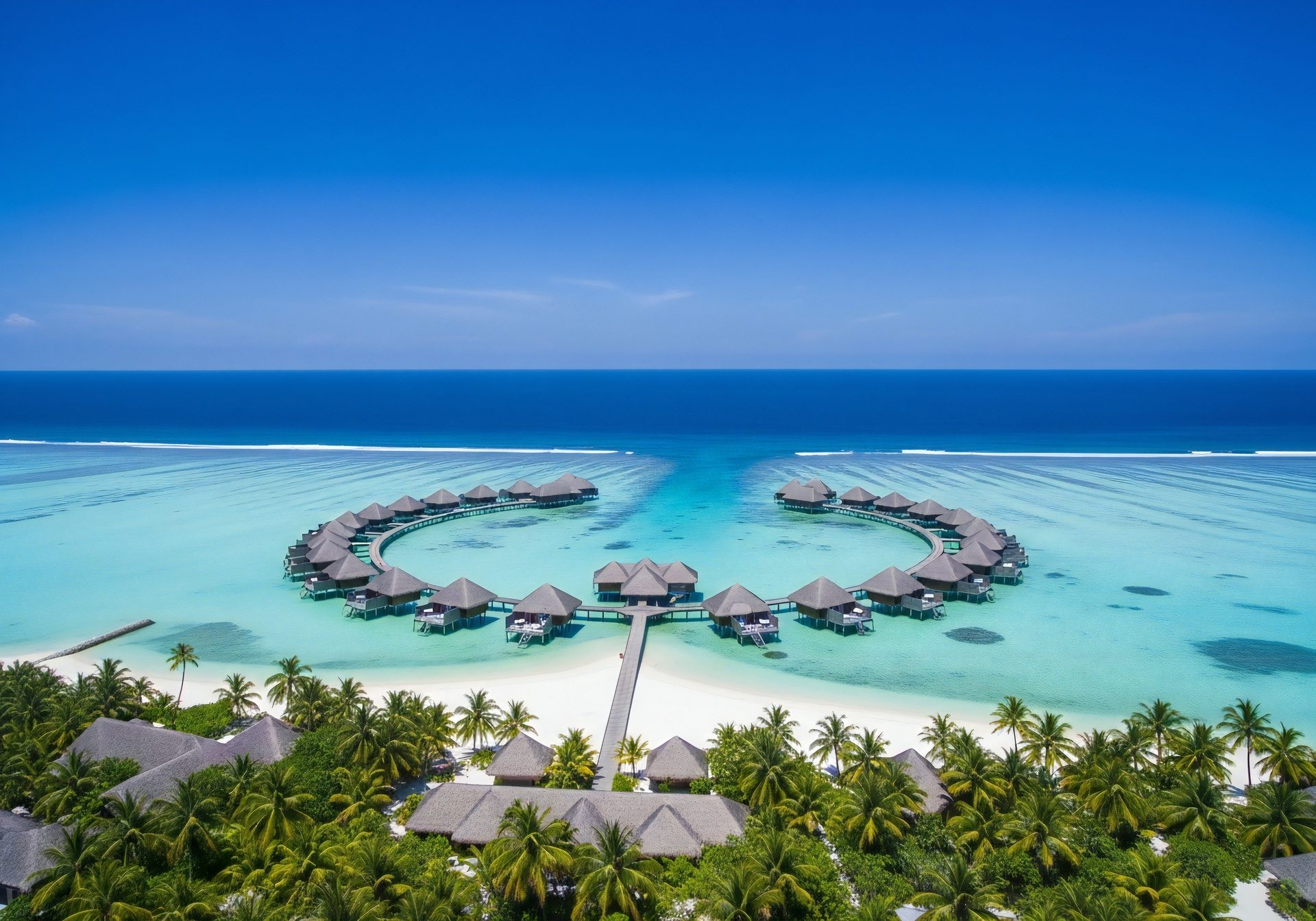 An aerial view of a resort coastline