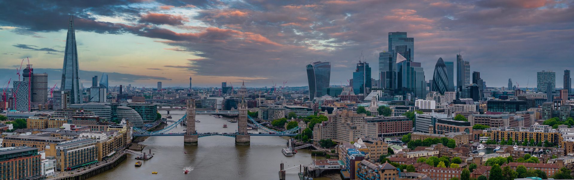 Tower Bridge over the Thames in London from the air